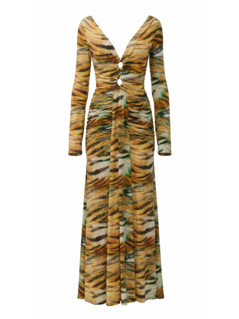 AFRM Iko Ruched Maxi Dress, Citron Tiger